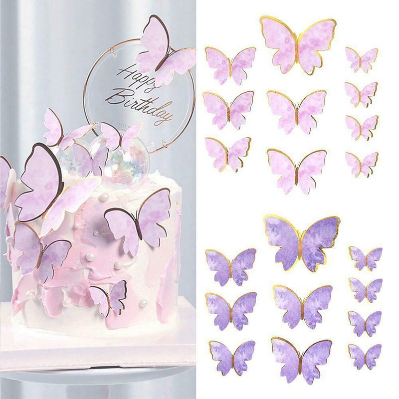 10X DIY Cake Decor Happy Birthday Theme Butterfly Paper Cake Topper Any