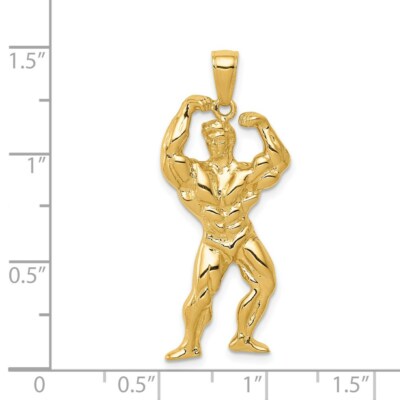 Pre-owned Superdealsforeverything Real 14kt Yellow Gold Solid Polished Weightlifter Pendant