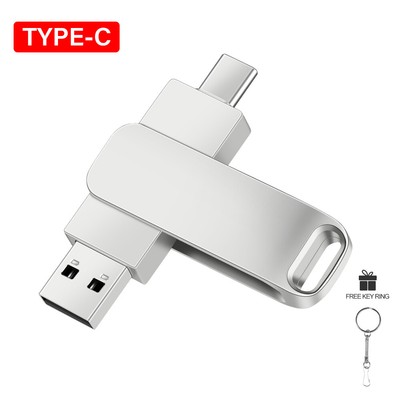 2 in 1 Metal USB Flash Drive 64GB Type-C Free Logo Pen Drive 32G Thumb U Disk 4G