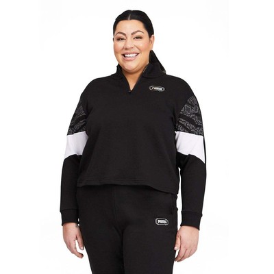 

Puma Rebel Half Zip Crewneck Sweatshirt Plus Womens Size  Coats Jackets Outer, Черный, Puma Rebel Half Zip Crewneck Sweatshirt Plus