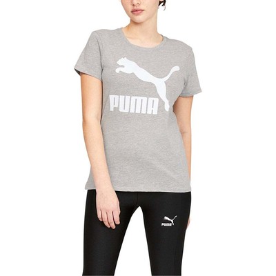

Футболка Puma Classics с круглым вырезом и коротким рукавом с логотипом, женская, размер , повседневные топы 5318, Grey