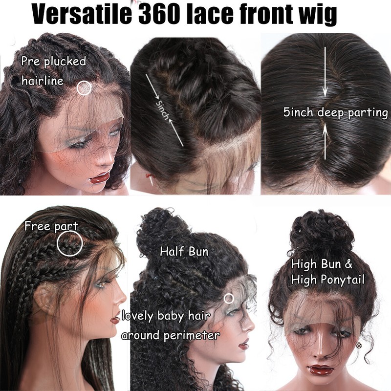 8a 1b 100 Real Brazilian Human Hair 360 Lace Front Wigs For Bun