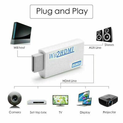 Portable Wii to HDMI Wii2HDMI Full HD Converter Audio Output Adapter TV White A+