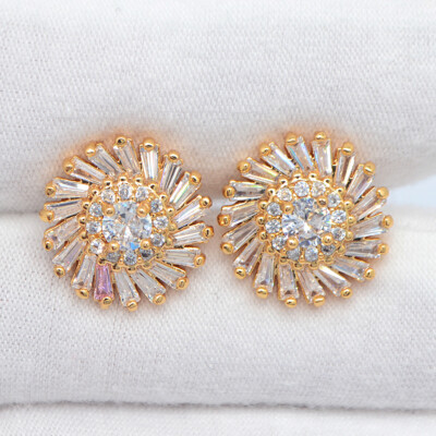 18K Yellow Gold Filled Clear Mystic Topaz Luxury Flower Stud Wedding Earrings