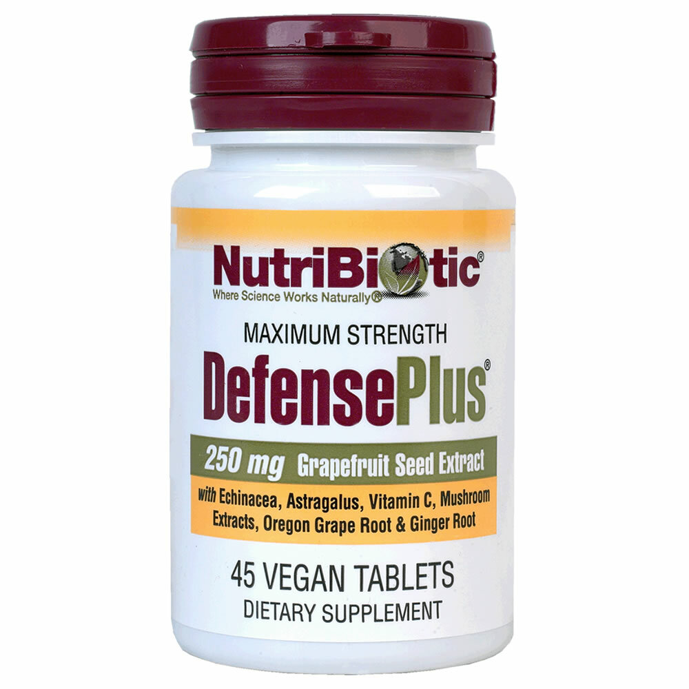 NutriBiotic DefensePlus 250 mg GSE with Mushroom Extracts, Vitamin C,Echinacea