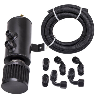 Black 750mL Aluminum Baffled Motor Engine Oil Catch Can 0.75L with Hose Kit AN10