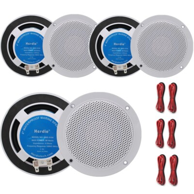 3 Pairs Herdio Marine Ceiling Speakers 4'' 480W Stereo System Flush Mount 2-Way