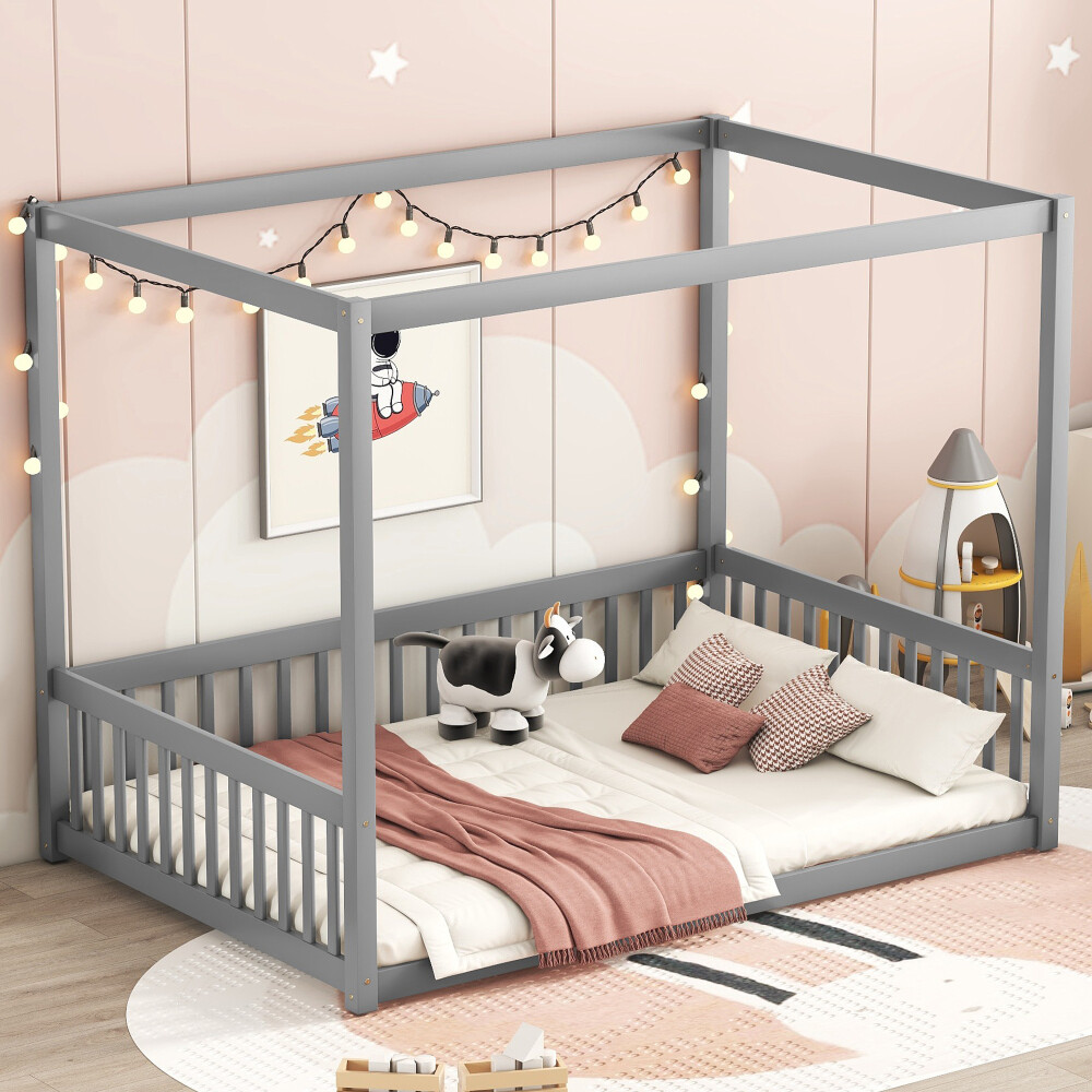 Bed Frame Four-poster Canopied Platform Floor Bed Frame Us