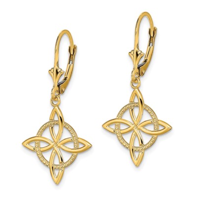 Pre-owned Diamond2deal 14k Yellow Gold Small Celtic Eternity Knot Drop And Dangle Earrings For Women