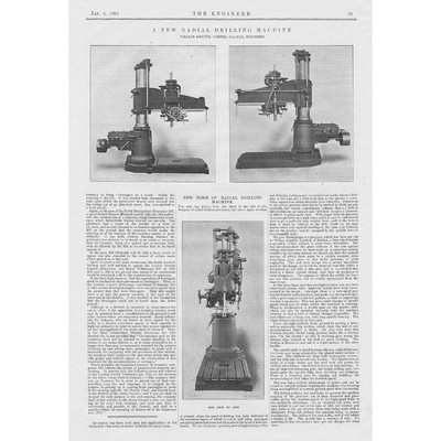 1905 Antique Engineering Print - New Radial Drilling Machine