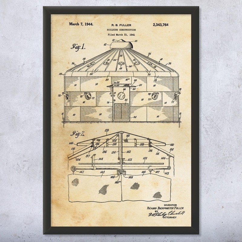 Dymaxion House Patent Wall Art: Buckminster Fuller, Futuristic Decor