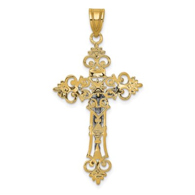 Pre-owned Superdealsforeverything Real 14kt Two-tone Large Lacy-edge Inri Crucifix Pendant