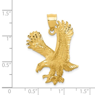 Pre-owned Superdealsforeverything Real 14kt Yellow Gold Satin Diamond-cut Eagle Pendant