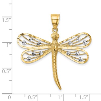 Pre-owned Superdealsforeverything Real 14kt Diamond-cut White Rhodium Dragonfly Pendant