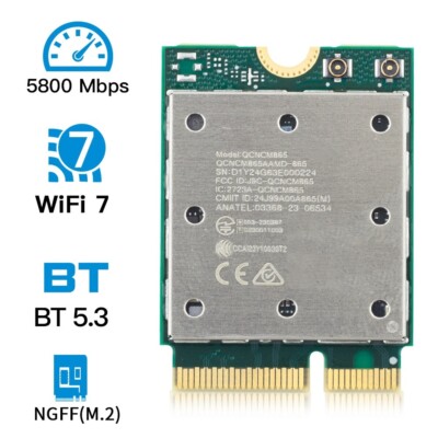 Qualcomm WiFi 7 QCNCM865 M.2 Key E WIfi Card Bluetooth 5.3 Tri-Band Win 11 Only