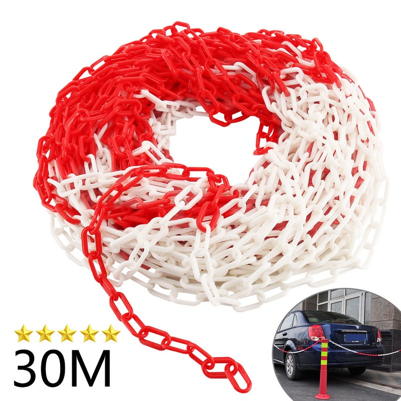  ABSPERRKETTE ROT-WEISS WARNKETTE RUNDSTAHLKETTE METALL SICHERUNGSKETTE BUND:30M