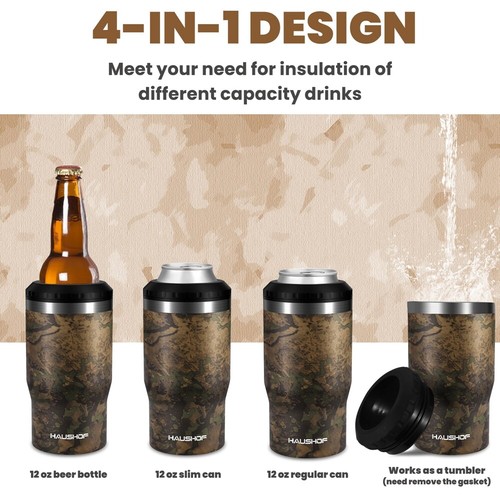 HAUSHOF 12oz Can Cooler 4 in 1  Stainless Steel Insulated Beer Can Cooler Holder