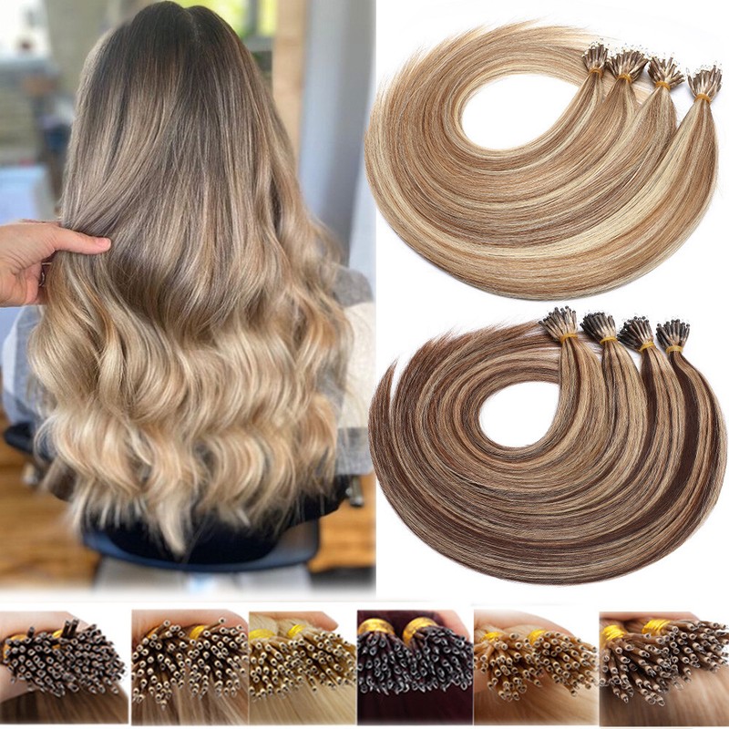 Balayage Indian Nano Ring Beads Tip Human Remy Hair Extensions Thick Ful Head 8A