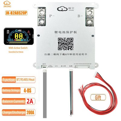 JK BMS Lifepo4 Li-Ion LTO Battery 2A 4-8S  200A Active Balance+Heat Cable USA AU