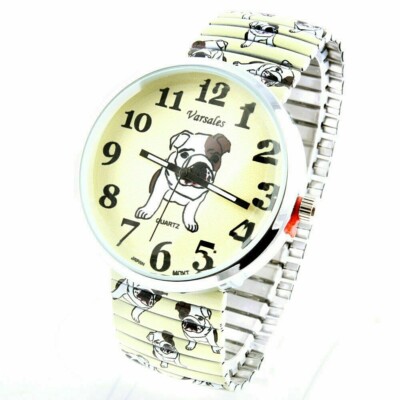 Bulldog Watch Dog Paw Print White Quartz Fun Stretch Band New