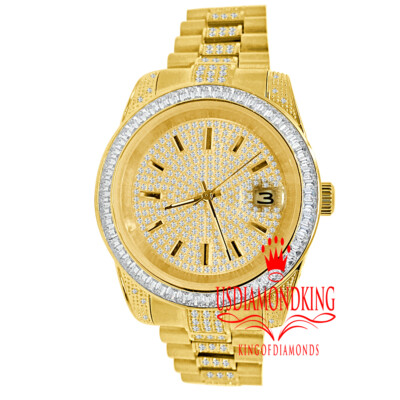 Pre-owned Usdiamondking 18k Yellow Gold Full Steel Baguette Simulated Diamond Presidential Watch 41mm