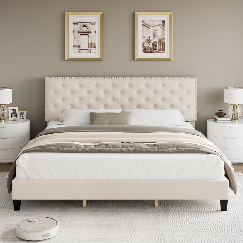 King Size Modern Upholstered Velvet Button Tufted Headboard