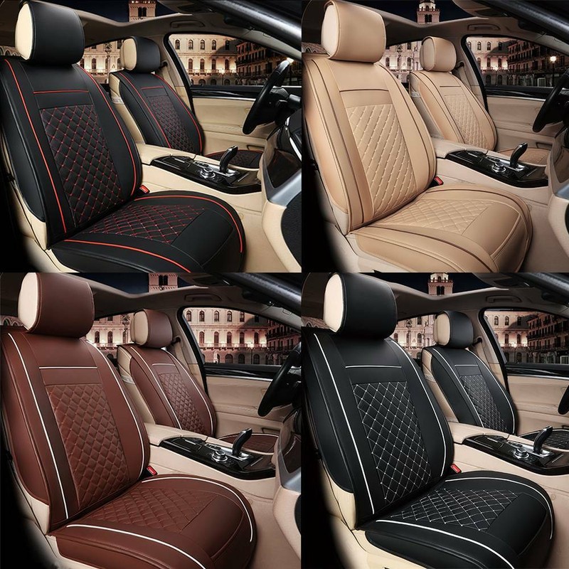 Universal Front Car Seat Covers Cushion Breathable PU Leather Pad Black