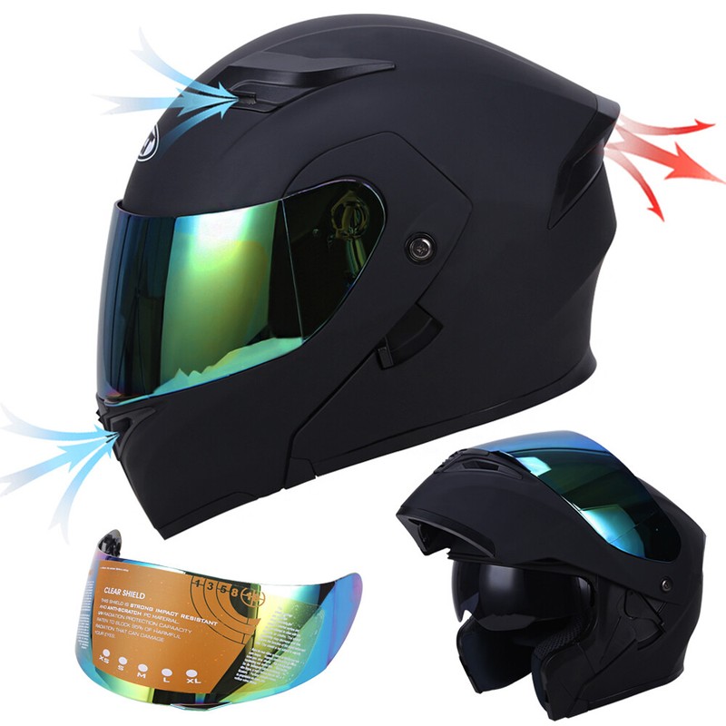 DOT Modular Motorcycle Helmet Full Face Dual Visor Flip Up Moto Helmet + SHIELD