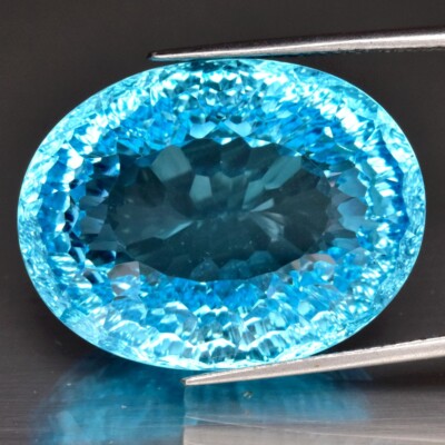 Big! 39.09ct 22.5x17.2mm VVS Oval Concave Natural Swiss Blue Topaz, Gemstone