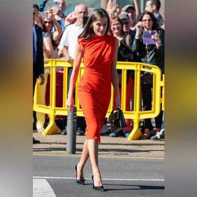 Pre-owned Zara Narciso Rodriguez Rushed Dress Orange Red Midi