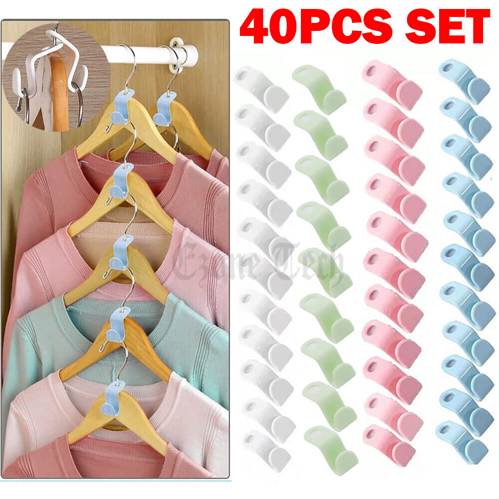 40 PCS Clothes Hanger Connector Hooks Closet Hangers Organiz