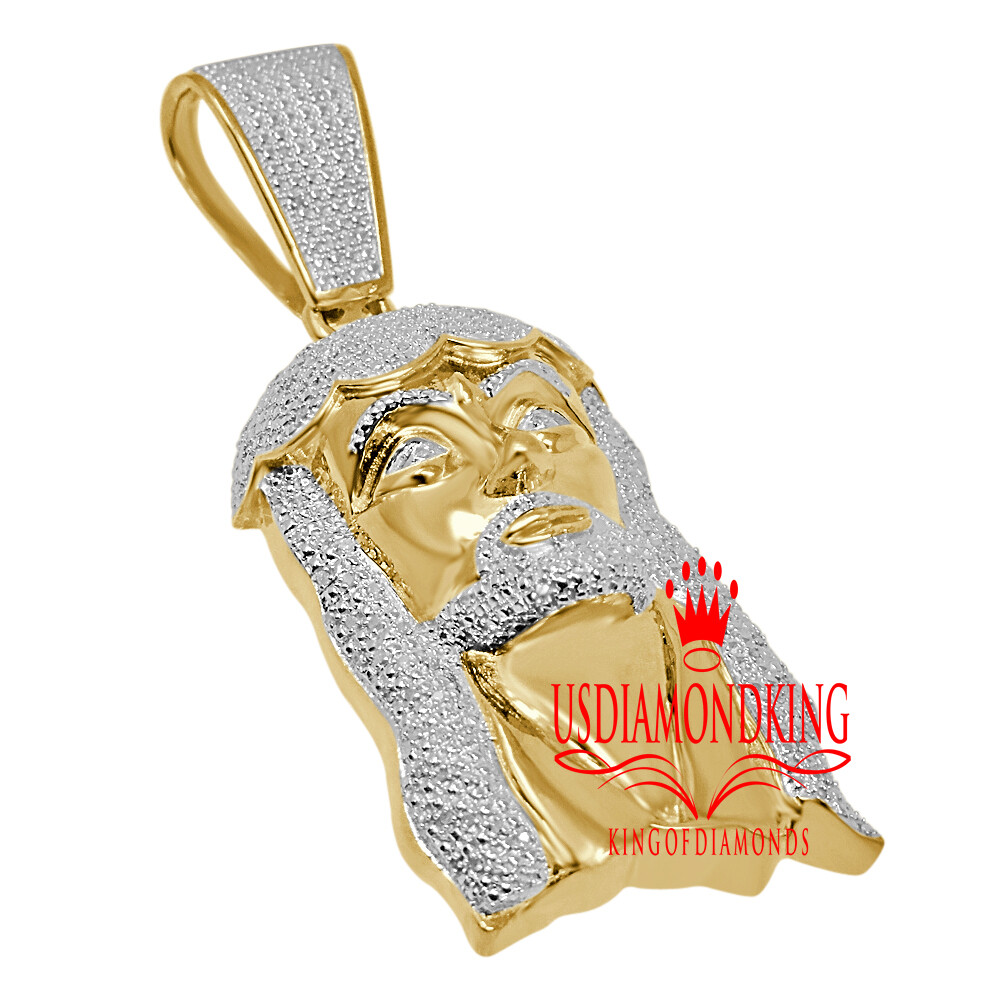 Pre-owned Us Diamond King Mens Real Diamonds Jesus Face Piece Charm 10k Yellow Gold Finish Pendent 2.65'' In Yellow/clear