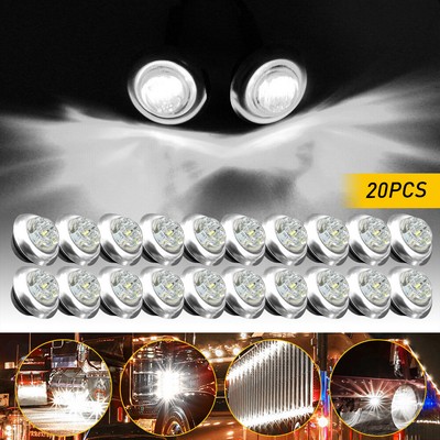 20x White Round 3/4'' Round LED Bullet Clearance Side Marker Light Truck Trailer