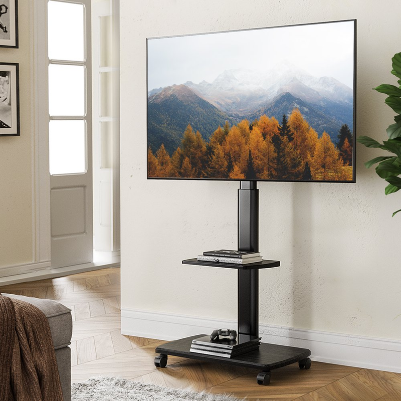 Rolling Tv Cart With Swivel Mount Display Stand F
