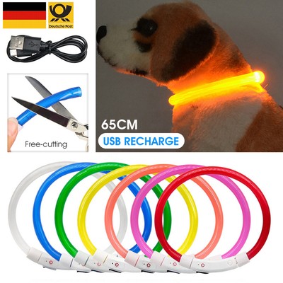 Einstellbar Leuchtband LED USB Akku Leuchthalsband Sicherheit Hundehalsband_