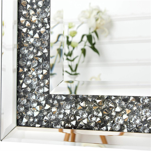 Large Crystal Crush Diamond Rectangle Silver Mirror Wall Hang Frameless Mirror