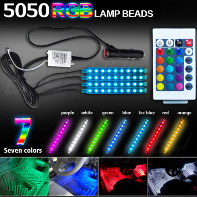 Car LED Strip Lights 4pcs RGB LED DC 5V Multi-color Car Interior Light Kit