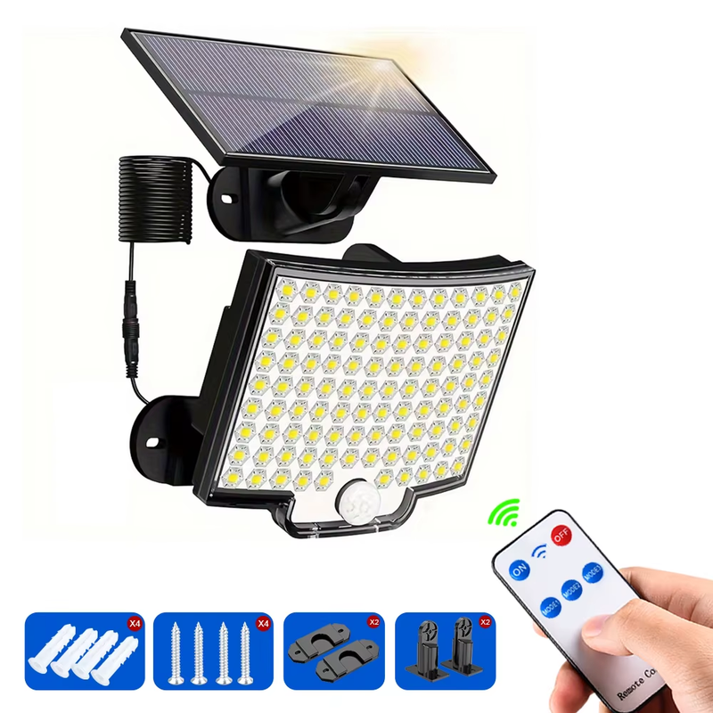 106 LED Solar Motion Light Outdoor Separate Panel Solar Flood Lights 3 Light Mod