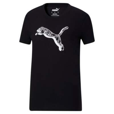 

Футболка с круглым вырезом и коротким рукавом Puma Power Fur Real Graphic Женская черная спортивная, Черный