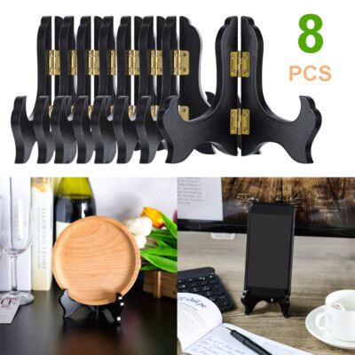 8 PACK 4'' Glossy Finish Wooden Plate Stand Display Easel Picture Frame Holder 