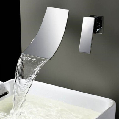 Modern Waterfall Bathroom Sink Faucet Widespread Wall Mount Mixer Tap