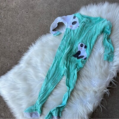Carter s Teal Blue and Black and White Panda Long Sleeve Footie Pajamas