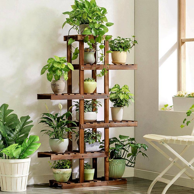 Holz Pflanzentreppe Blumentreppe Blumenregal Pflanzregal Ständer 6 Ebenen Indoor