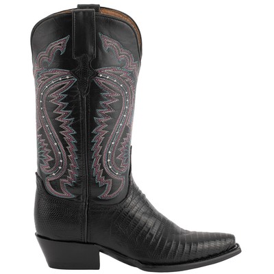 Pre-owned Ferrini Teju Lizard Embroidered Snip Toe Cowboy Womens Black Dress Boots 81161-