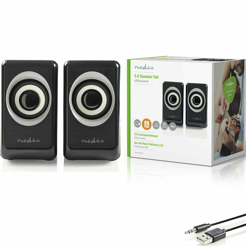 Nedis PC Lautsprecher 2.0 18W Multimedia Boxen Speaker für PC Computer Laptop