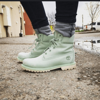 Timberlands Seafoam or light green 6 inch premium Leather ankle