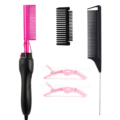 Pink Hot Comb Electric Hot Comb Heating Pressing Combs Hair Straightening [Power