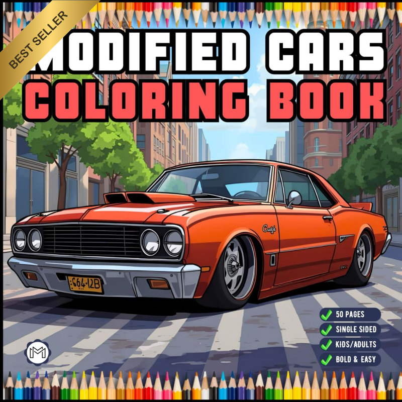Modified Cars Coloring Book for Adults Men Women Kids Boys Girls Teens Drift Car