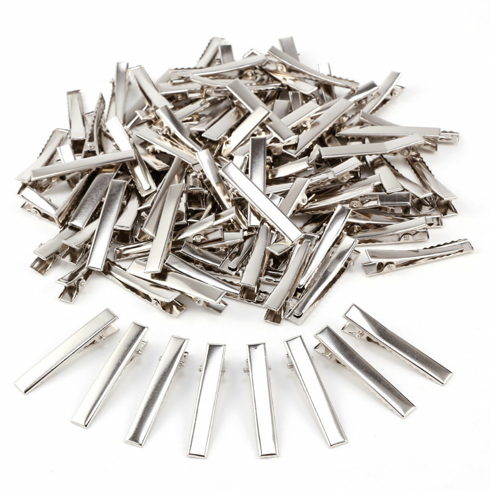 100pcs Alligator Hair Clips Silver Metal Crocodile Bows Barrette 42/46/56/76 mm