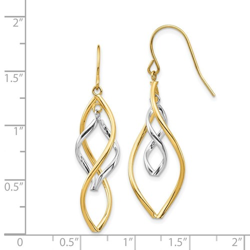 Pre-owned Jewelry 14k Two-tone Fancy Twisted Dangle Earrings In Gold